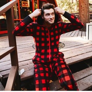 Tipsy Elves Red and Black Buffalo Plaid Zip-Up Jumpsuit